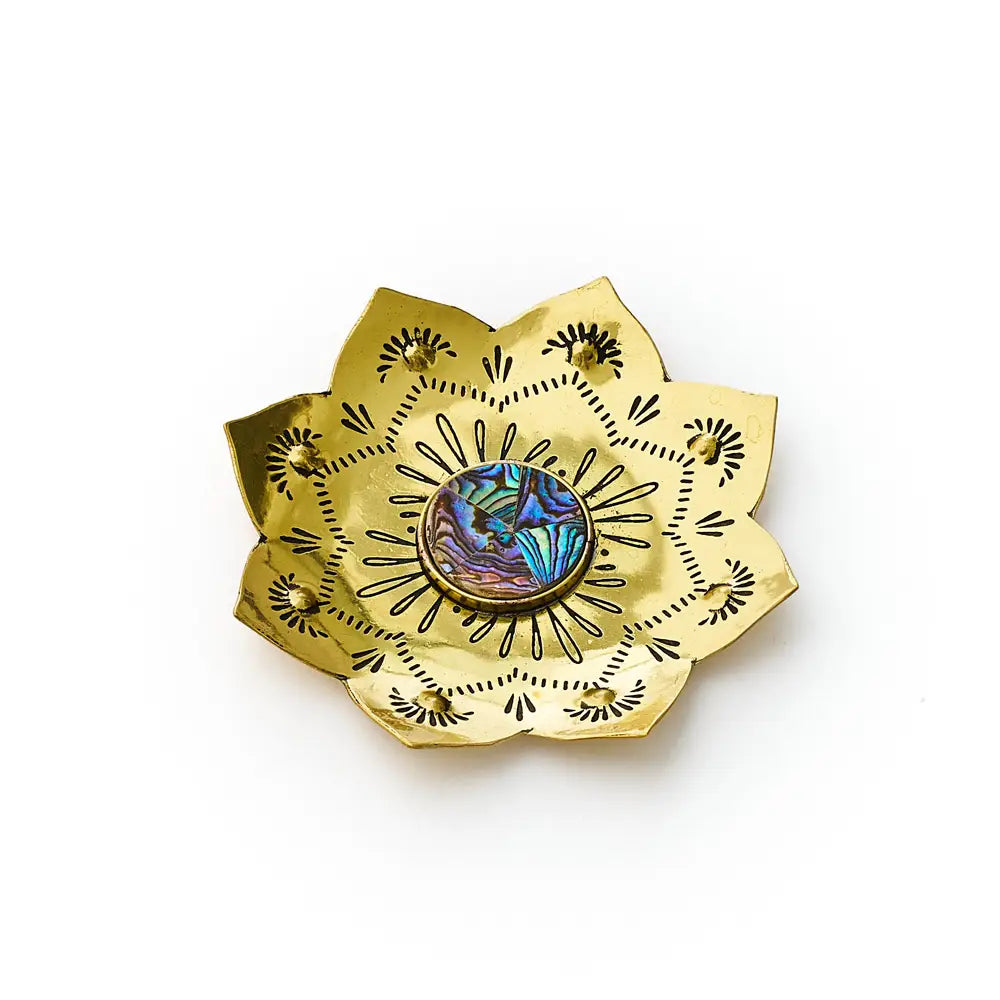Kairavini Lotus Catchall Dish | Brass & Abalone Jewelry Dish
