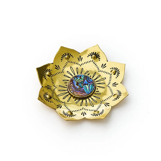 Kairavini Lotus Catchall Dish | Brass & Abalone Jewelry Dish