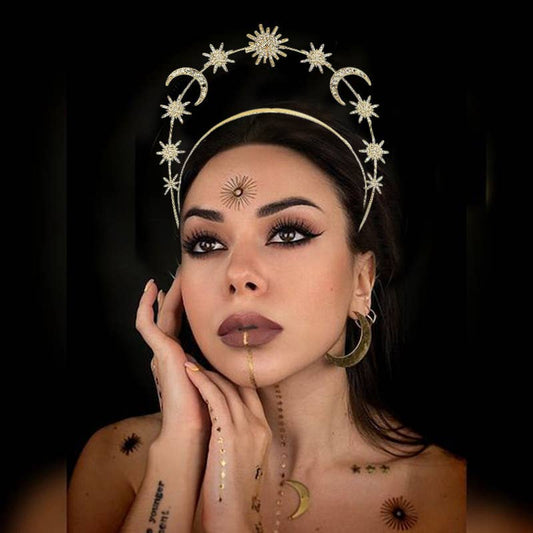 Sun Moon Stars Goddess Crown Halo | Celestial Crystal Headpiece