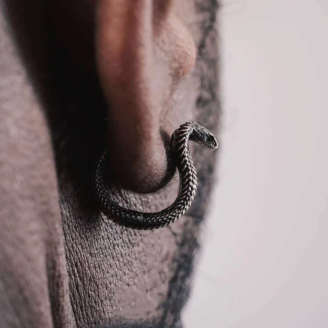 Cobra Huggie Earrings | Oxidized Sterling Silver & Zircon | Coppertist.Wu