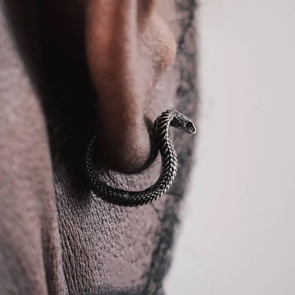 Cobra Huggie Earrings | Oxidized Sterling Silver & Zircon | Coppertist.Wu