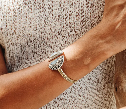 Natural Mystic Cuff | Turquoise, Brass with Sterling Silver | Bahgsu Jewels