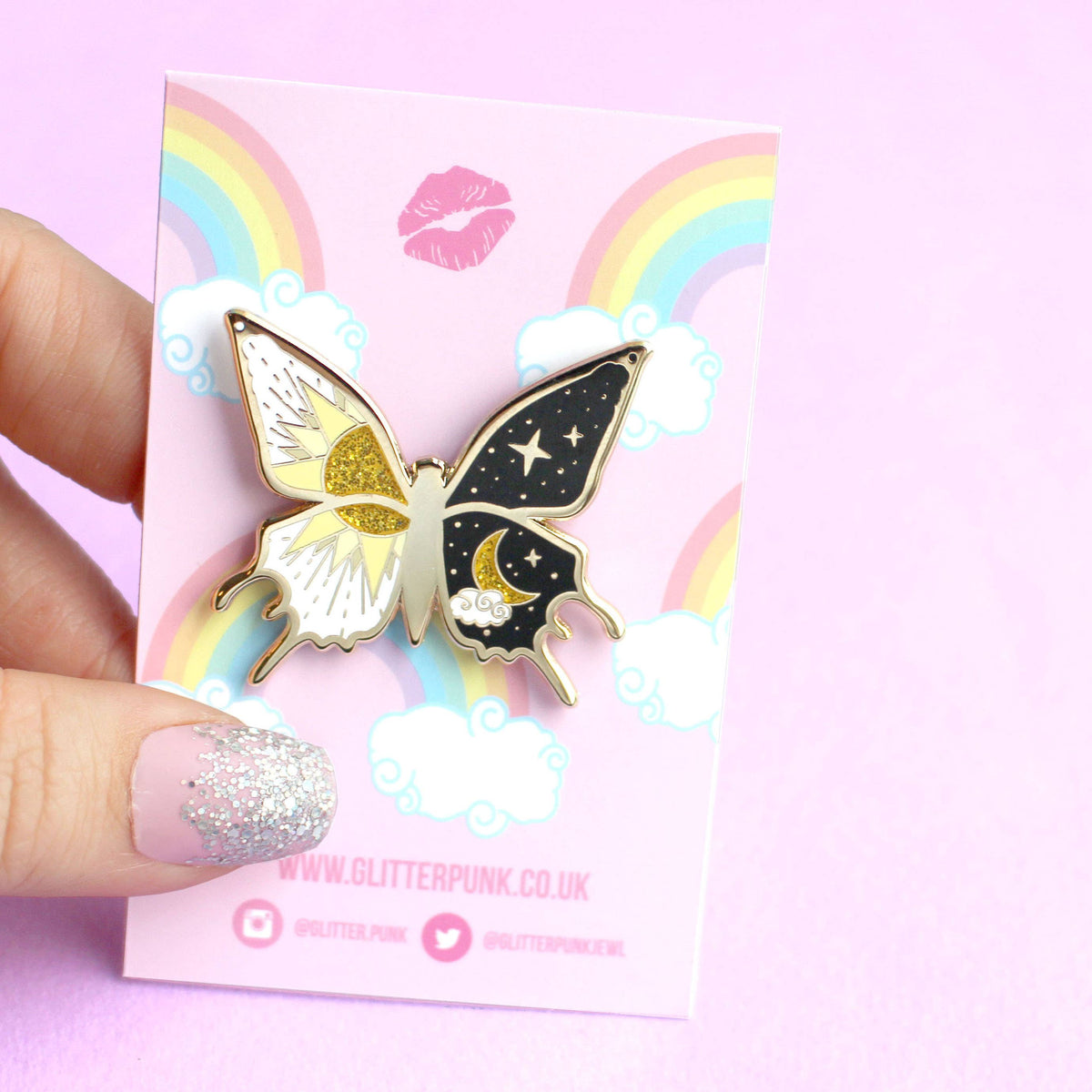 Sun & Moon Butterfly Enamel Pin | Celestial Butterfly Pin