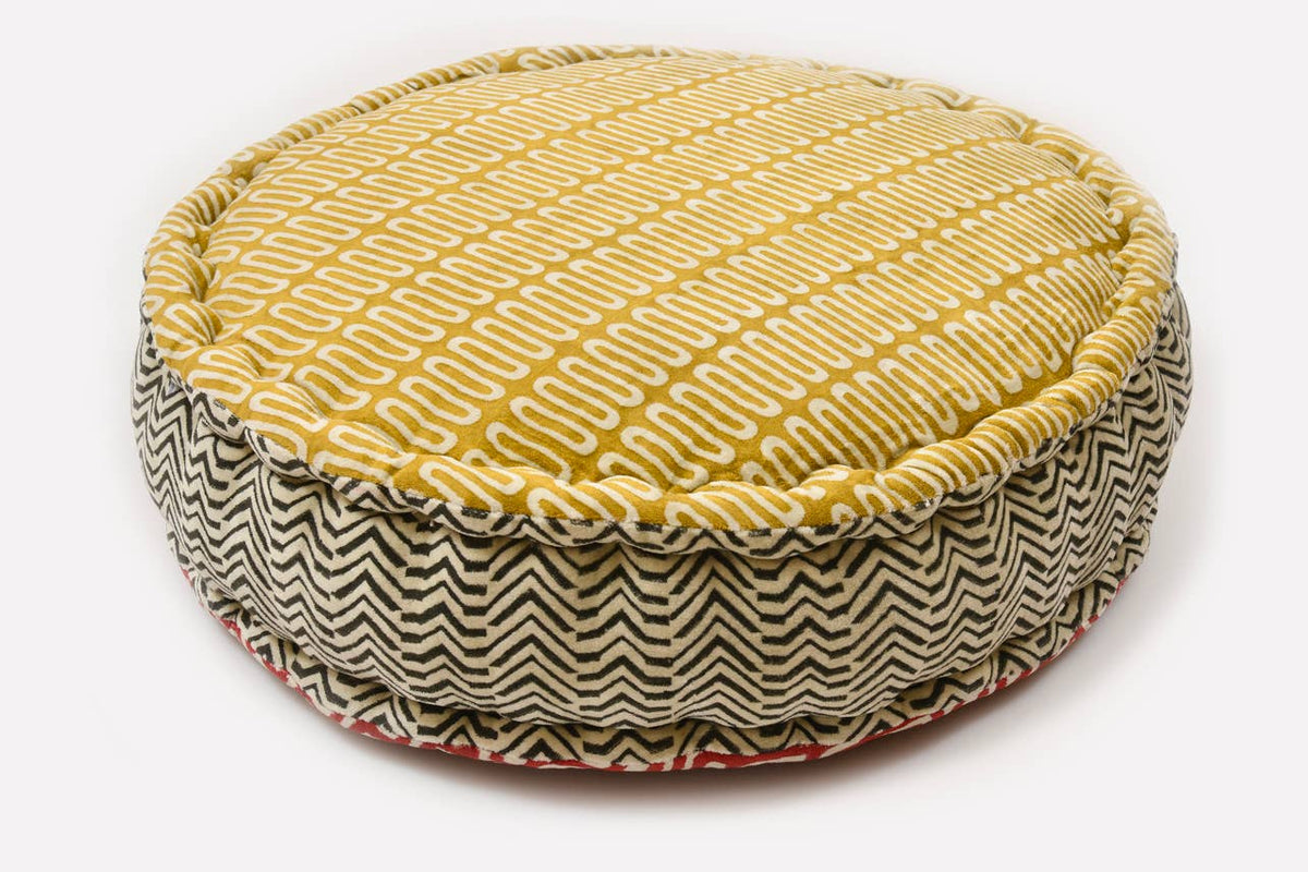 Block Print Round Meditation Cushion | Jaipur Block Print