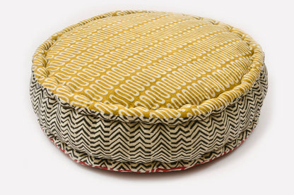 Block Print Round Meditation Cushion | Jaipur Block Print
