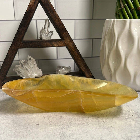 Yellow Fluorite Crystal Bowl | Decorative Freeform Bowl