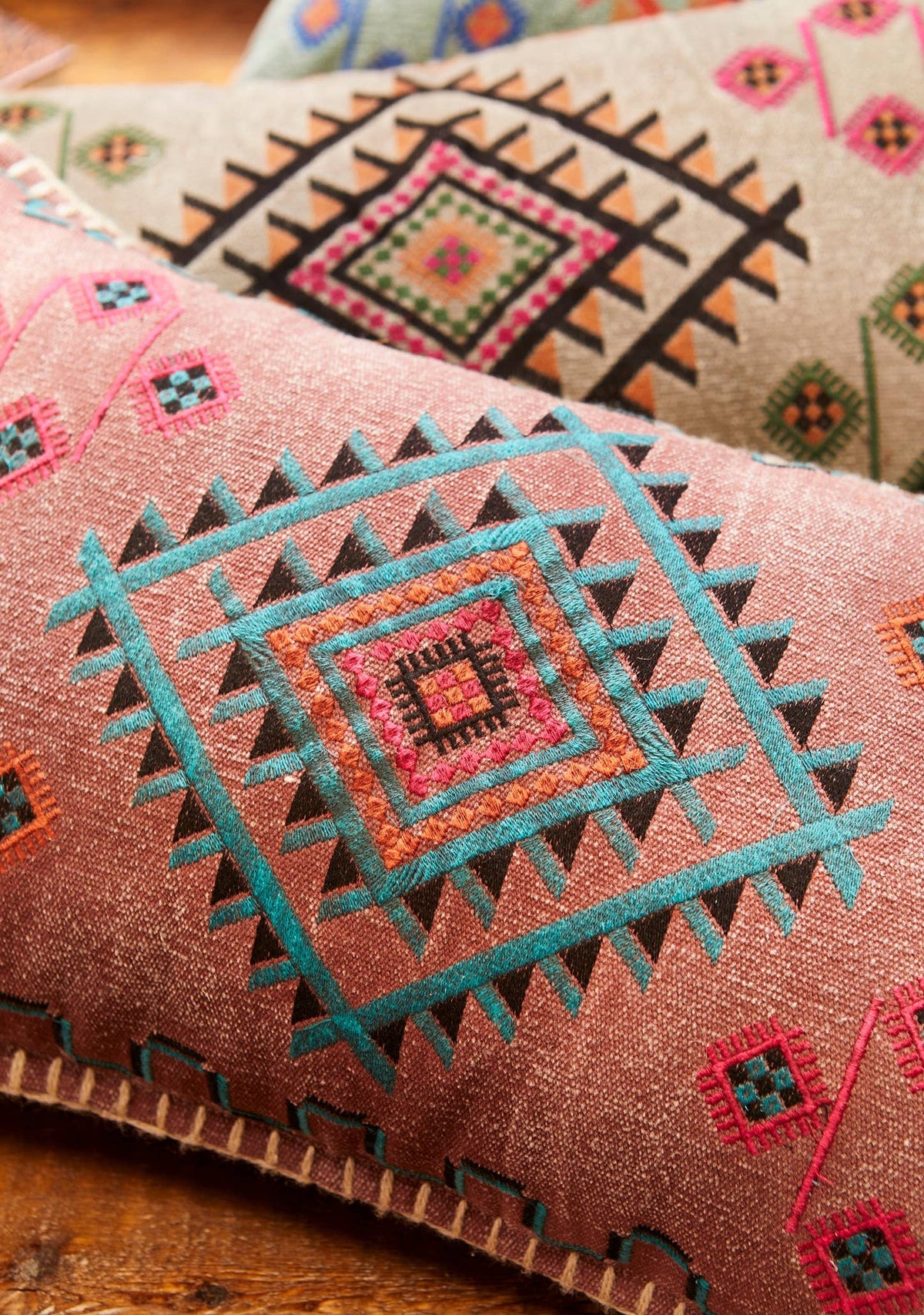 Satara Embroidered Cushion | Artisan Cotton Lumbar Pillow