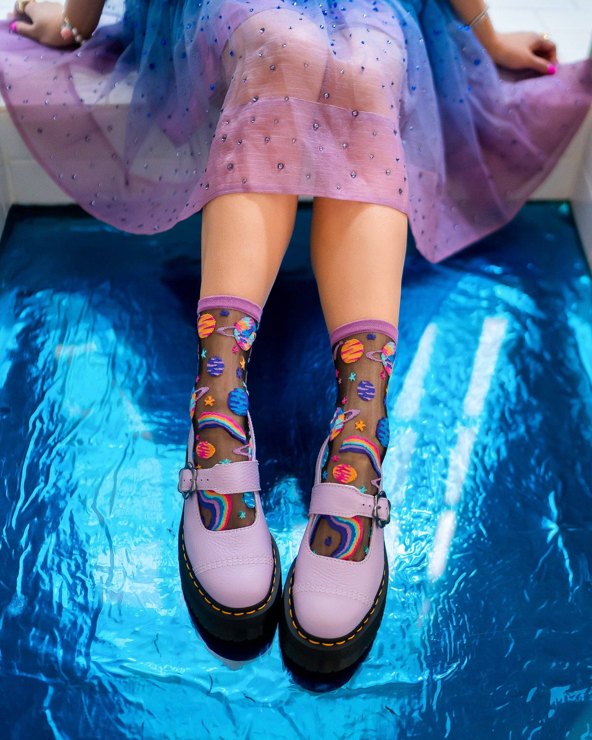 Pop Art Planets | Sheer Crew Socks