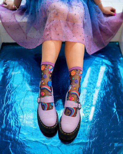 Pop Art Planets | Sheer Crew Socks