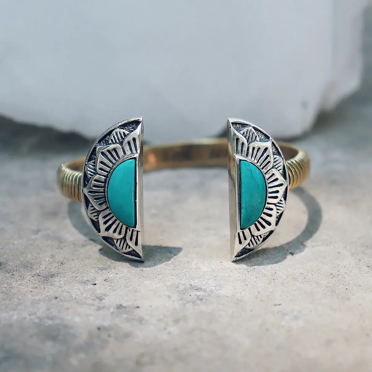 Natural Mystic Cuff | Turquoise, Brass with Sterling Silver | Bahgsu Jewels