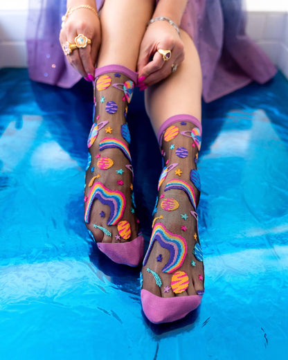 Pop Art Planets | Sheer Crew Socks