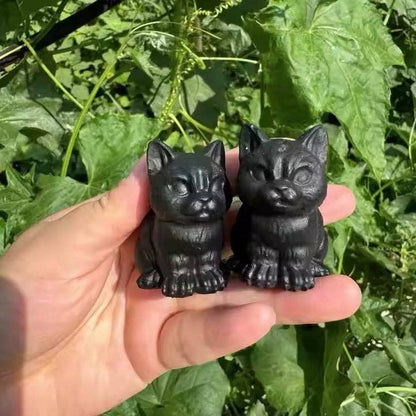 Black Obsidian Grumpy Cat | Symbol of Protection & Boundaries