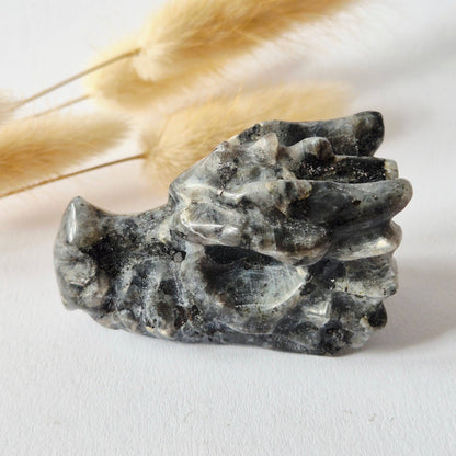 Larvikite Dragon Skull – 6 cm (Halloween collection)