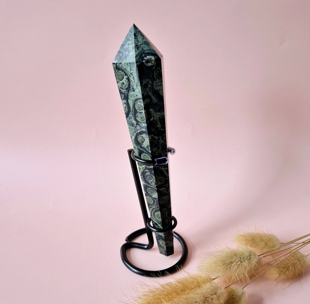Kambaba Jasper Wand | Grounding Crystal Scepter with Stand
