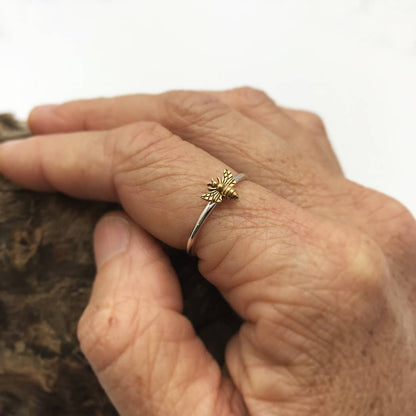 Tiny Bee Ring | Bronze & Sterling Silver