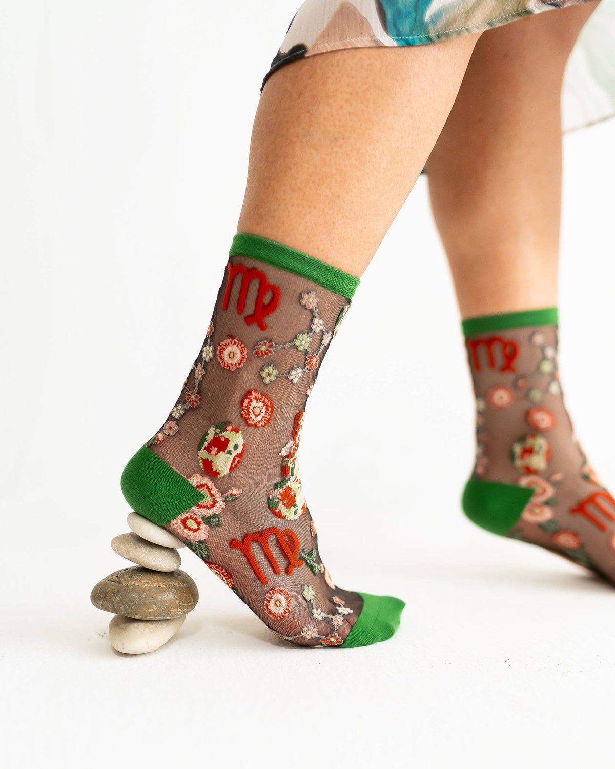 Virgo Zodiac Black Sheer Crew Sock **
