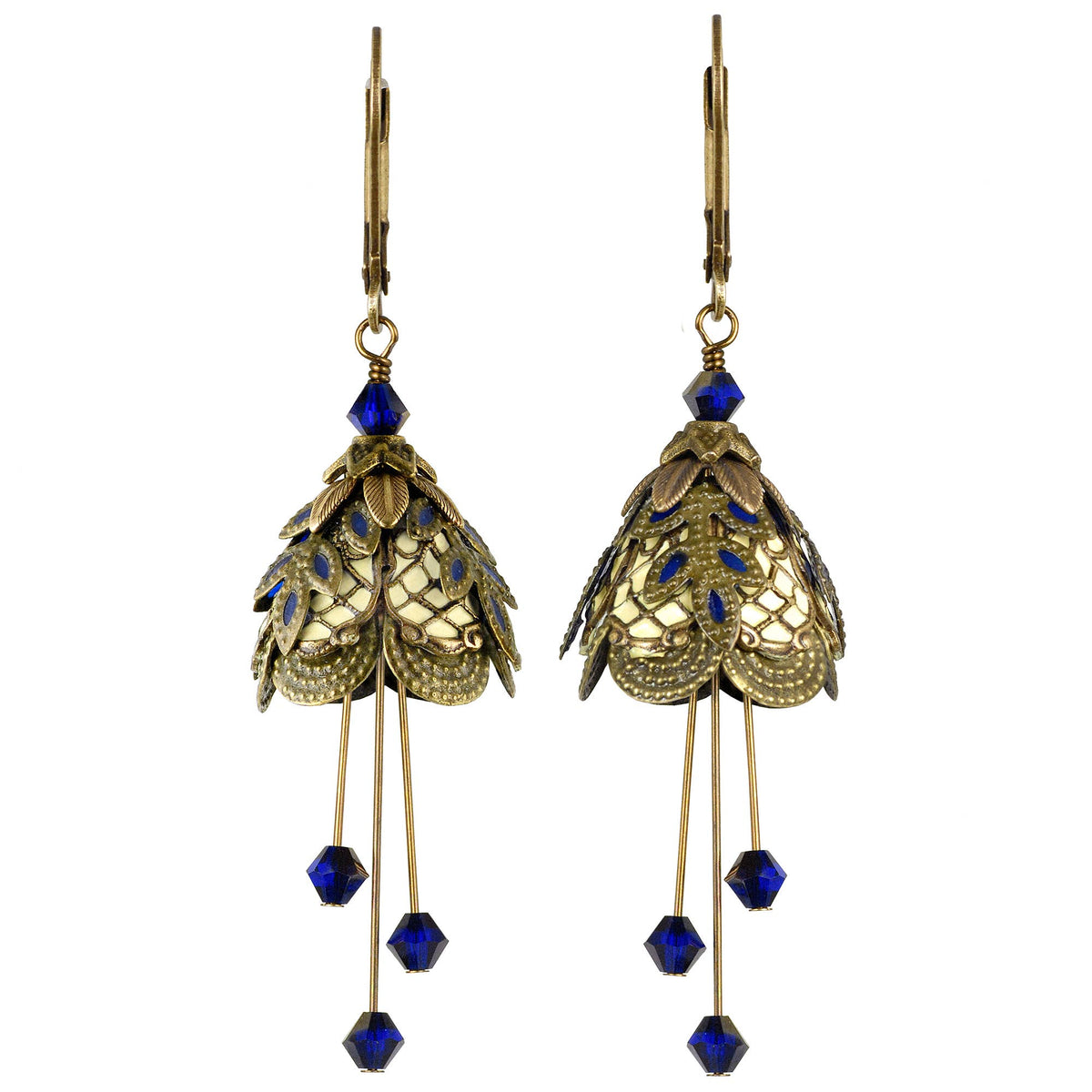 Italian Courtesan Flower Fairy Earrings | Hand-Painted Brass & Swarovski Crystal