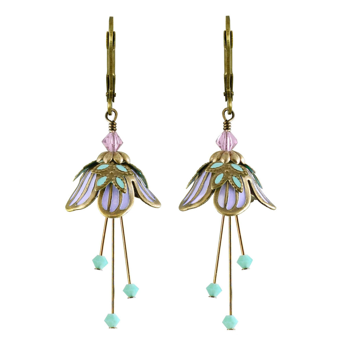 Sweet Dreams Flower Fairy Earrings | Hand-Painted Brass & Swarovski Crystal