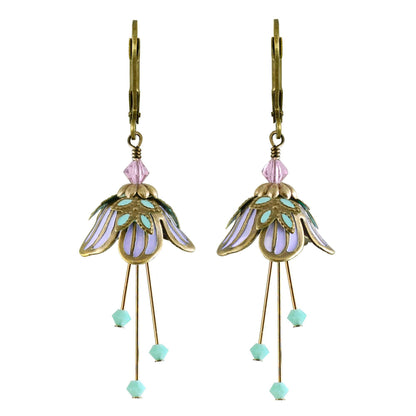 Sweet Dreams Flower Fairy Earrings | Hand-Painted Brass & Swarovski Crystal