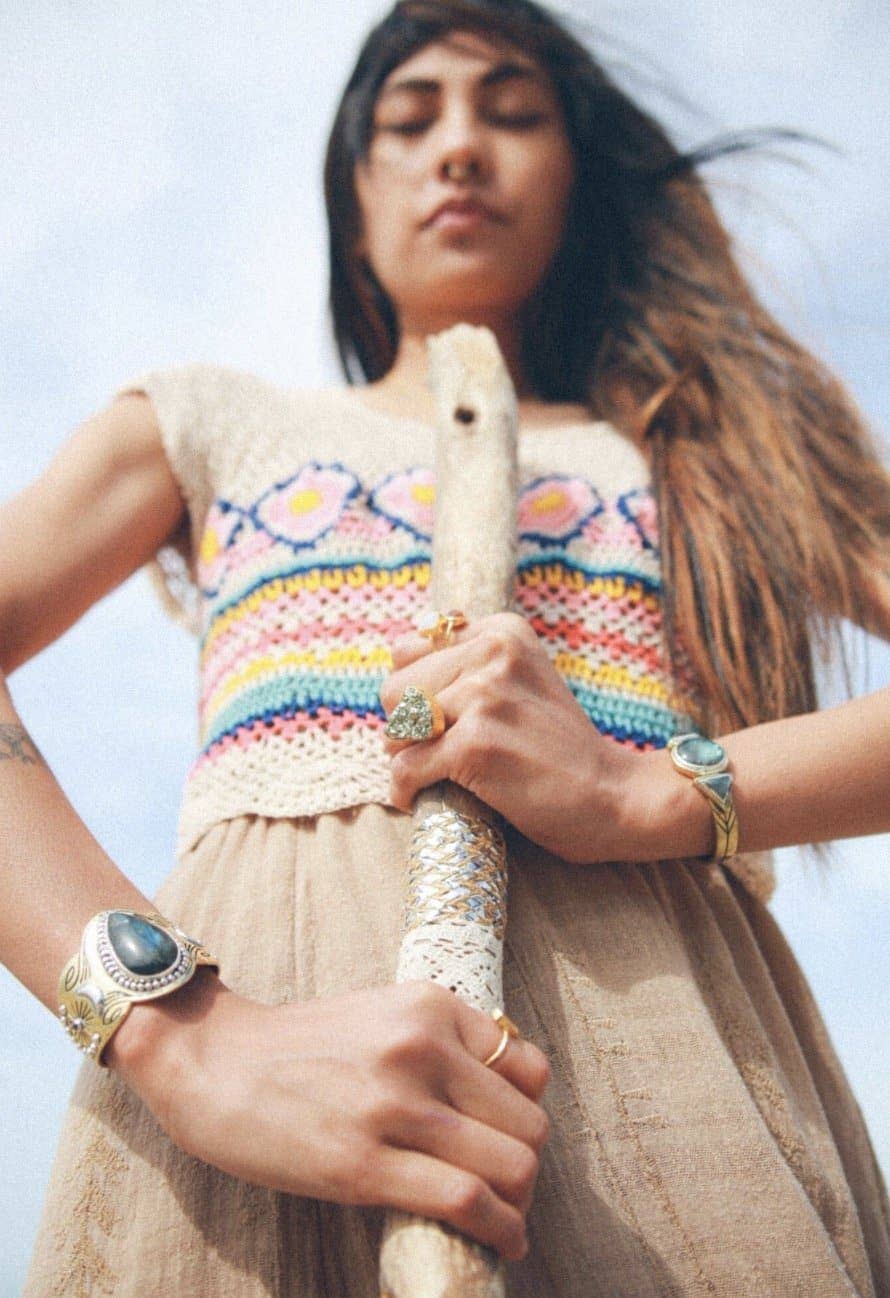 Hemisphere Cuff | Labradorite, Brass with Sterling Silver | Bahgsu Jewels