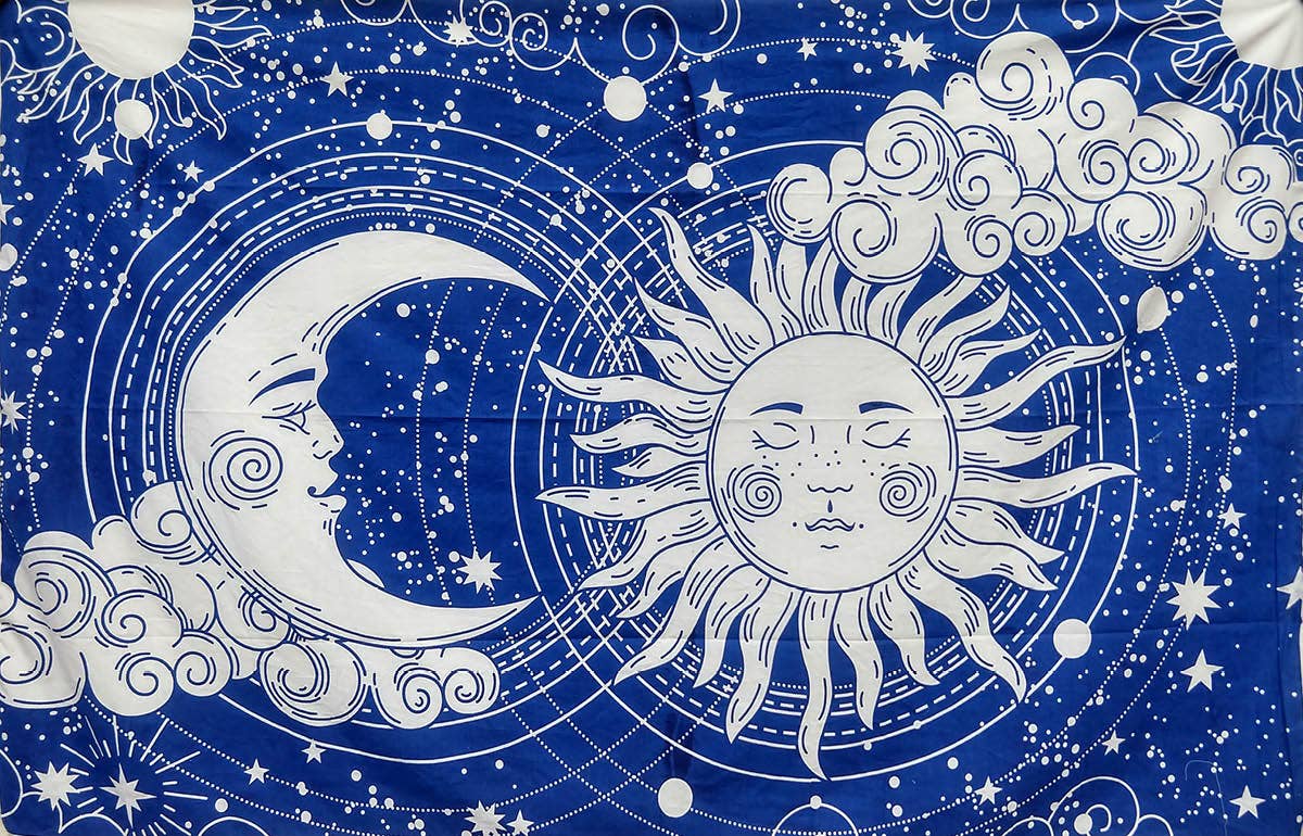 Sun Moon Clouds Tapestry | Celestial Boho Wall Hanging