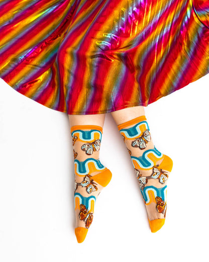 Retro Rainbow Butterfly | Sheer Crew Socks