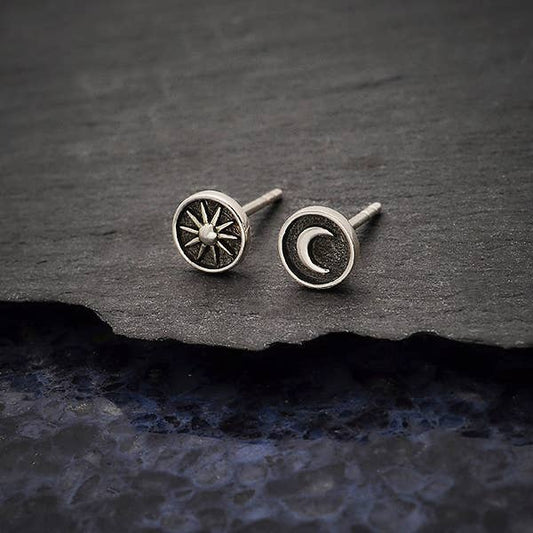 Raised Sun & Moon Earrings | Sterling Silver or Golden Bronze