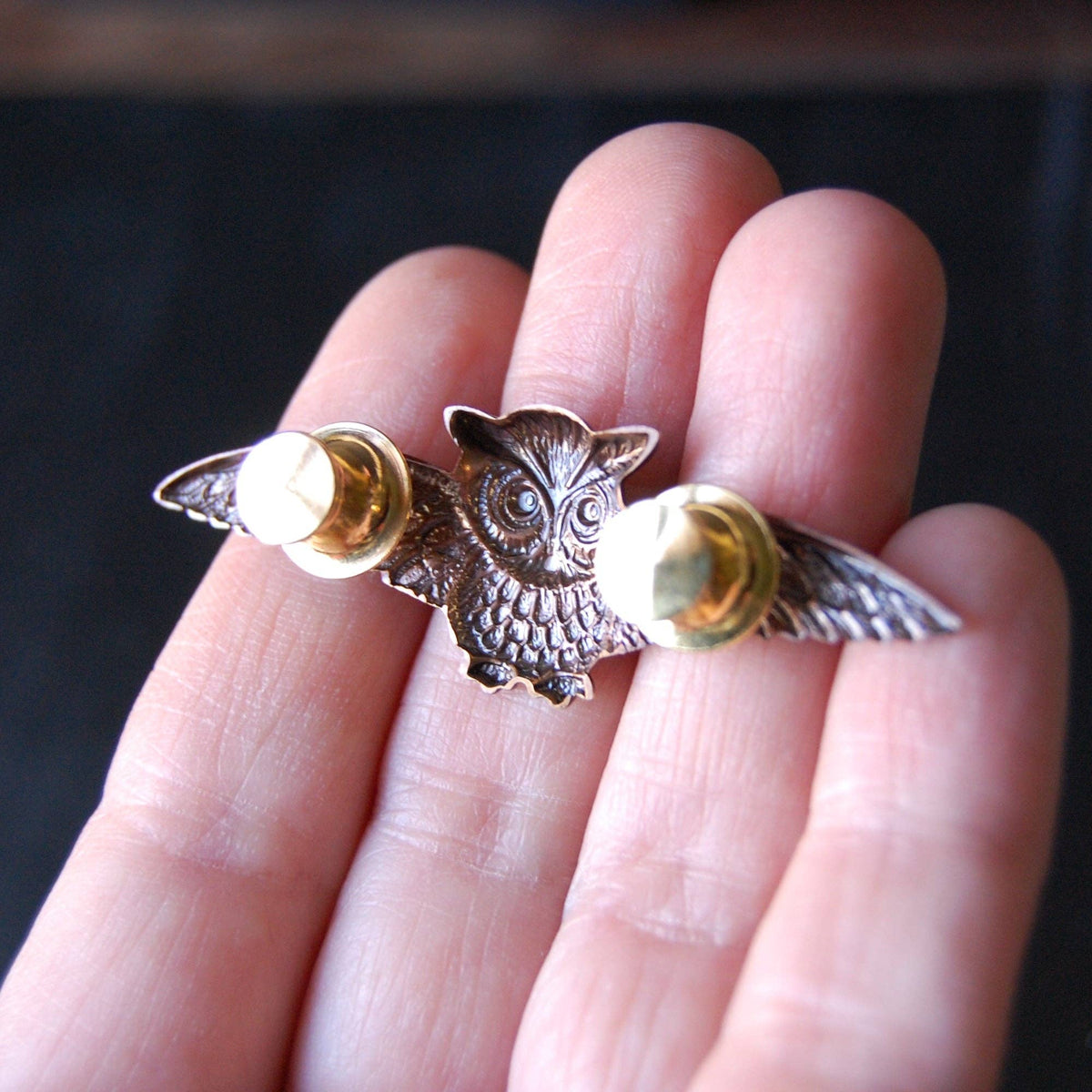 Golden Horned Owl Brooch Pin | Handmade Brass Owl Pin