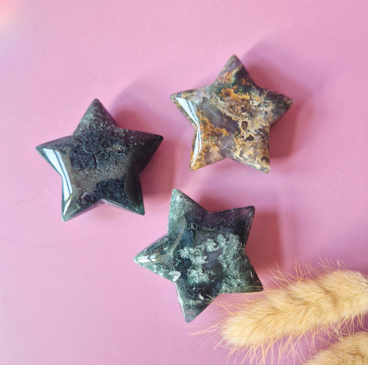 Gemstone Moss Agate Star Pocket Stone