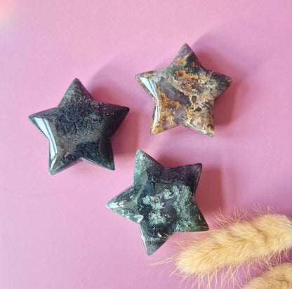 Gemstone Moss Agate Star Pocket Stone