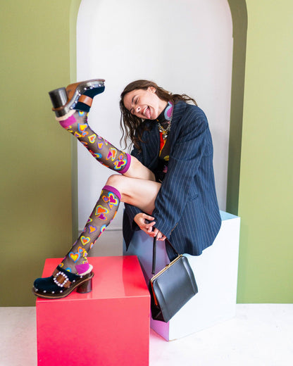 Y2K Hearts Black | Sheer Knee High Socks