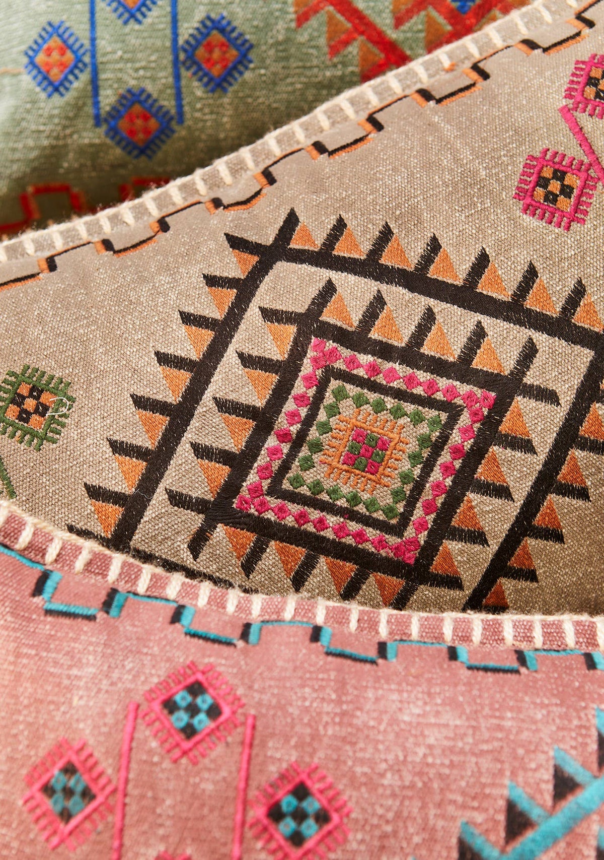 Satara Embroidered Cushion | Artisan Cotton Lumbar Pillow