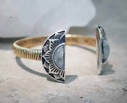 Natural Mystic Cuff | Turquoise, Brass with Sterling Silver | Bahgsu Jewels