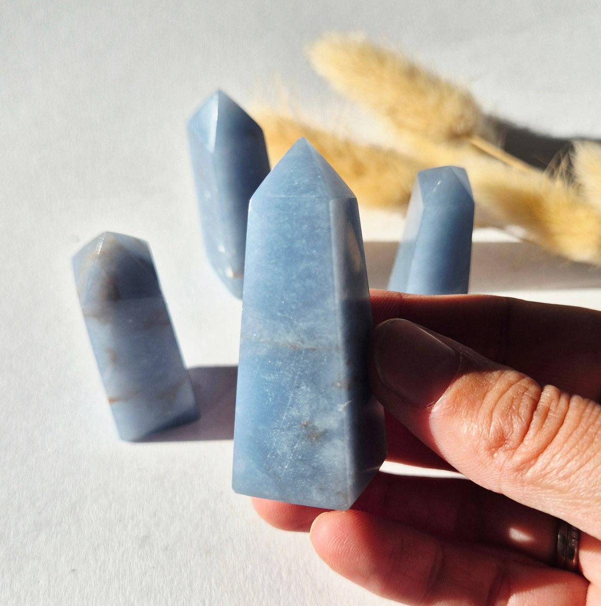 Angelite Tower 5–7 cm | High Quality Gemstone Obelisk