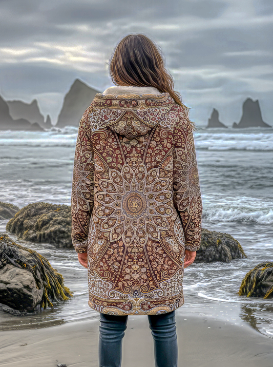 Classic Red Persian Carpet Zipper Cloak | Recycled Performance Fleece | Manifestie