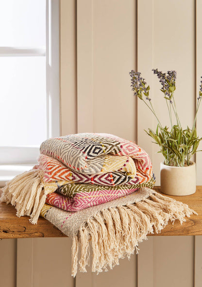 Multi Diamond Handloom Throw | Handwoven Cotton Blanket