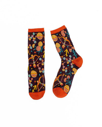 Sagittarius Zodiac Shimmer Sheer Crew Sock