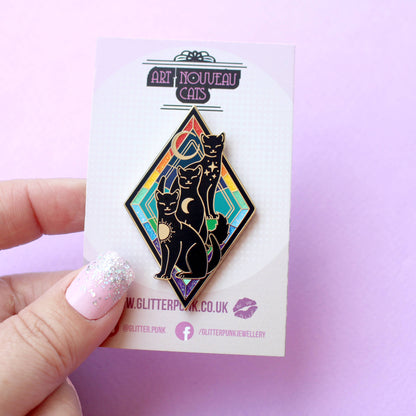 Rainbow Cats Enamel Pin | Art Nouveau Cat Pin