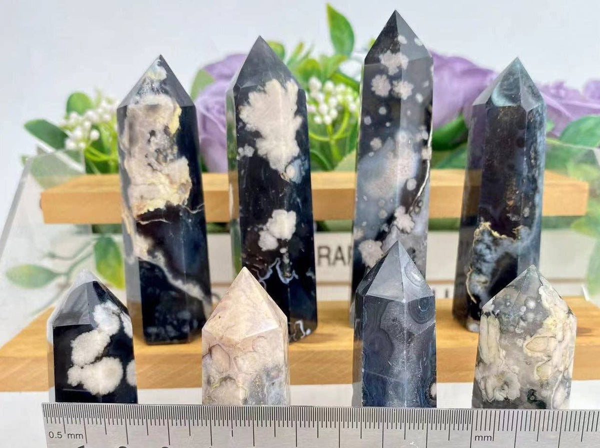 Black Flower Agate Tower | Growth & Protection