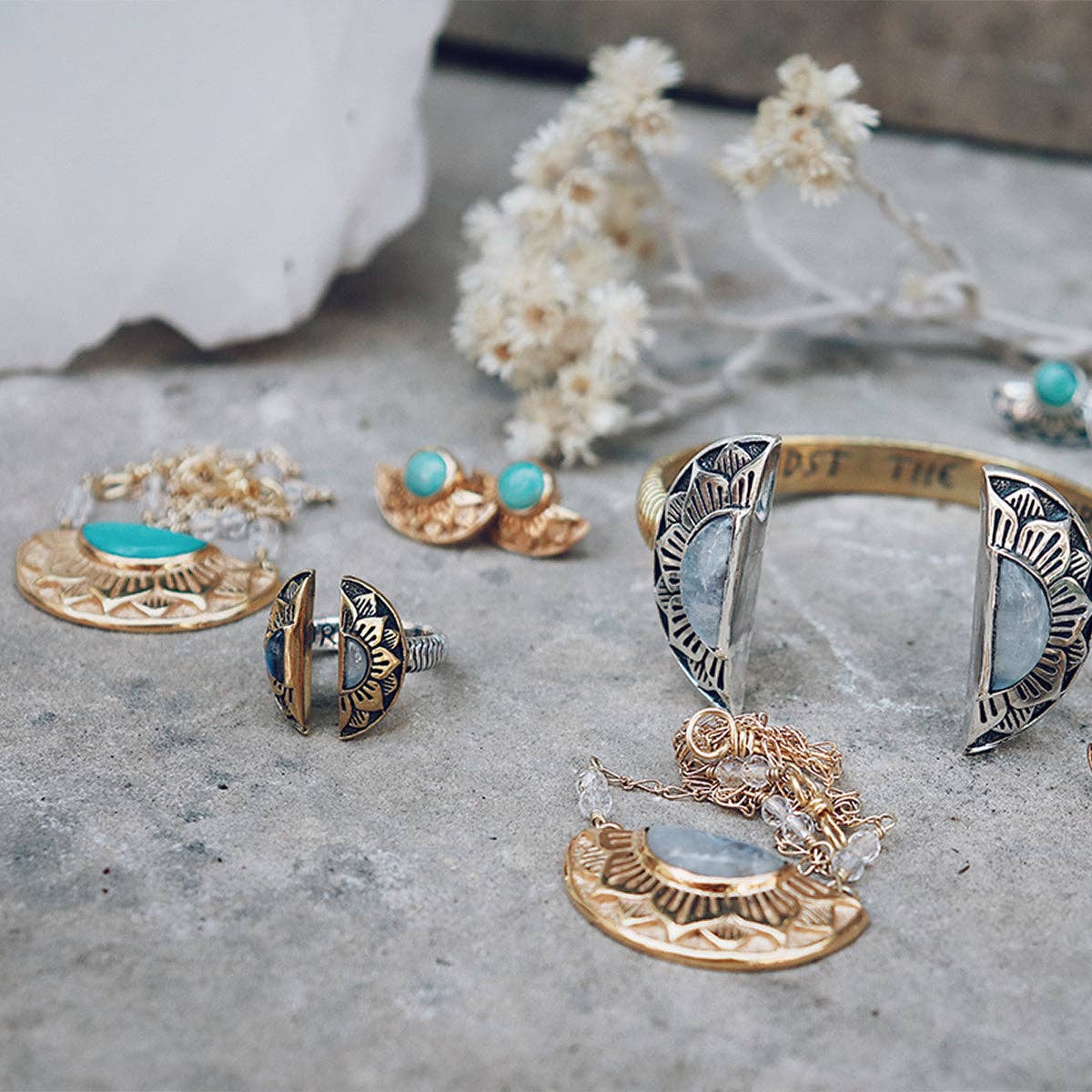 Natural Mystic Ring | Moonstone, Sterling Silver with Brass | Bahgsu Jewels