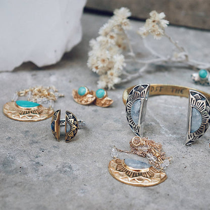 Natural Mystic Ring | Moonstone, Sterling Silver with Brass | Bahgsu Jewels