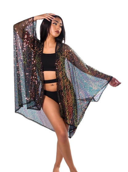 Disco Black Sequin Kimono | Sequin Layering Textile