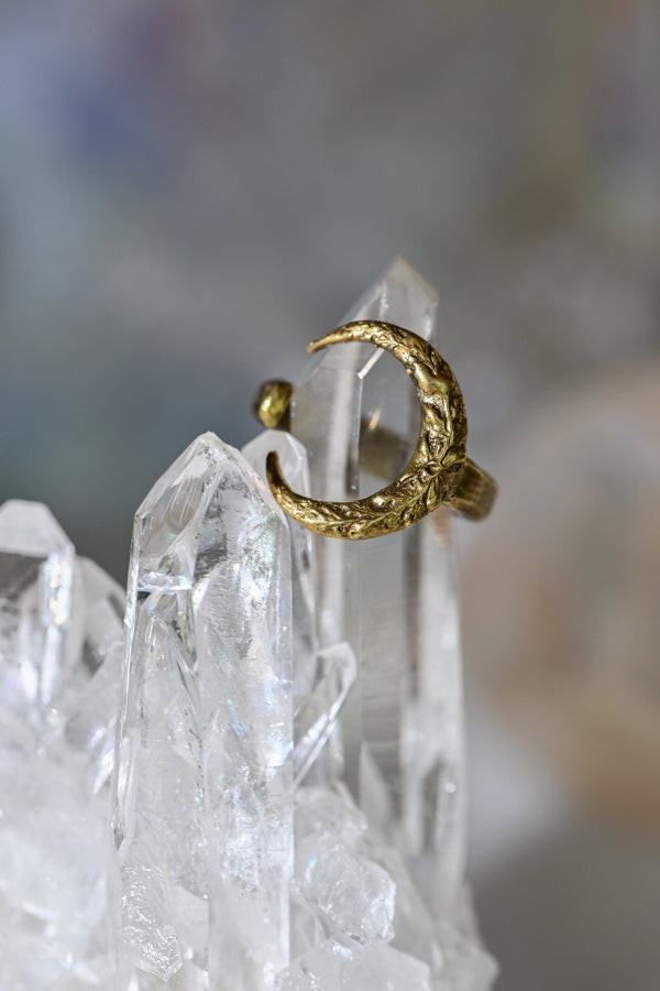 Small Crescent Moon Ring | Aged Gold Patina | Alkemie Jewelry