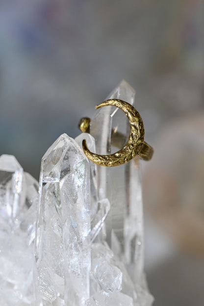 Small Crescent Moon Ring | Aged Gold Patina | Alkemie Jewelry