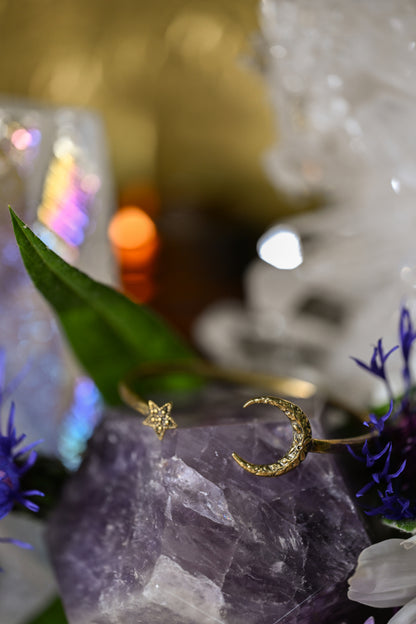 Moon & Star Bangle | Gold Patina | Alkemie Jewelry