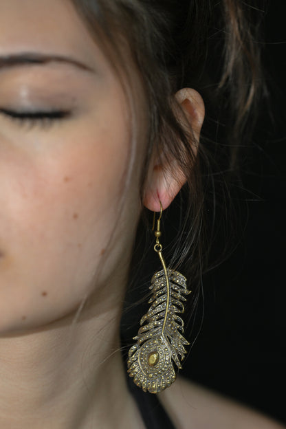 Peacock Feather Earrings | Gold Patina | Alkemie Jewelry