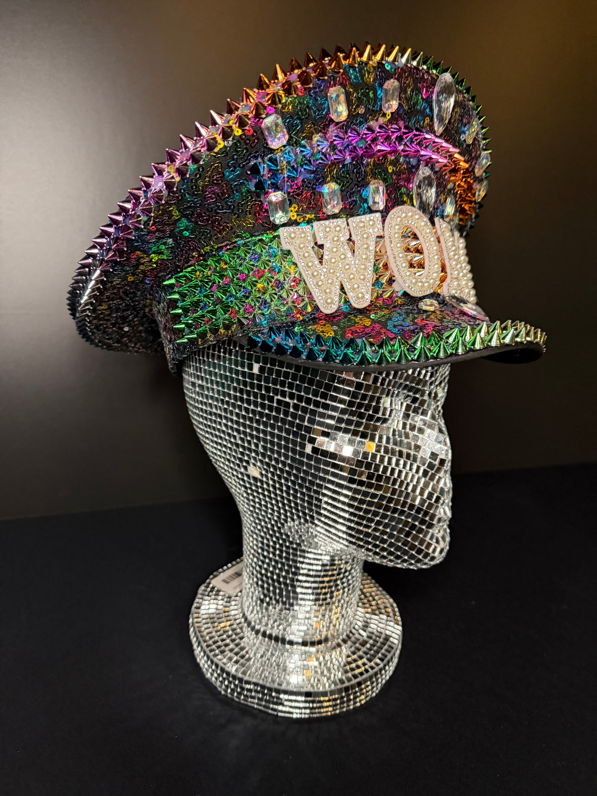 Rainbow Sequin Rhinestone Captain's Hat | Festival Glam