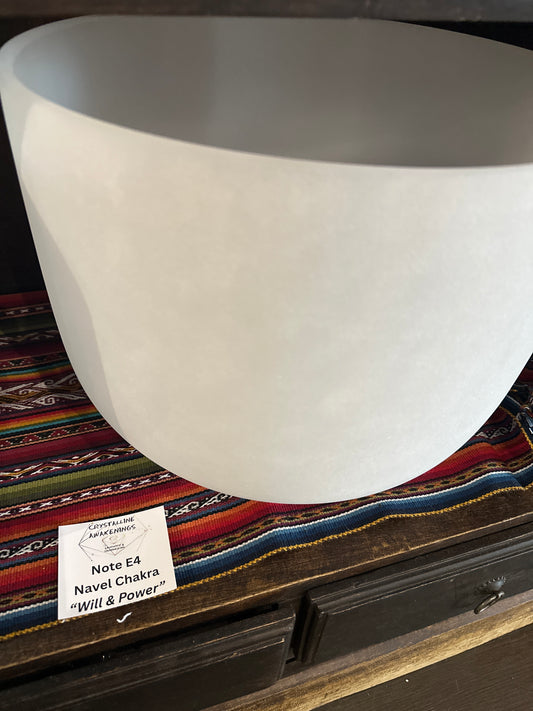 Frosted Quartz Crystal Singing Bowl (14") | E4 | A=432 Hz | Solar Plexus Chakra