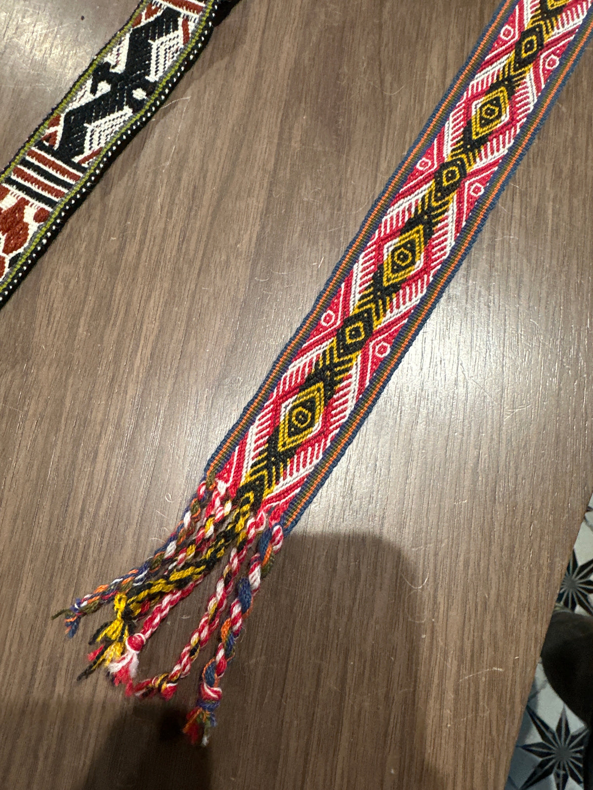 Red & White Diamond Hat Band with Tassels