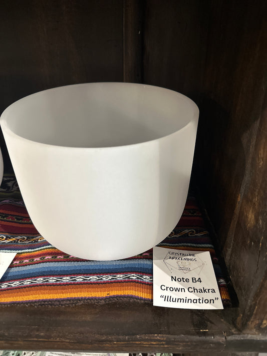 Frosted Quartz Crystal Singing Bowl (8") | B4 | A=432 Hz | Crown Chakra